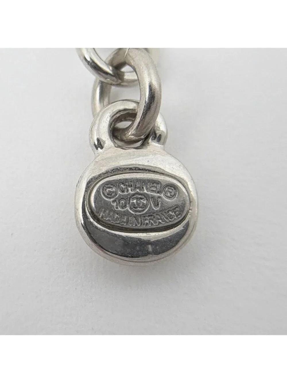 Chanel CC Logo Rhinestone Necklace Silver Plated